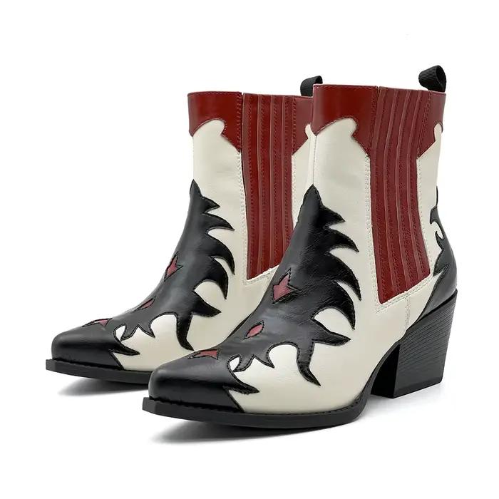 2026 femmes bottes de cowboy occidentales bout pointu brodé talon bloc mode bottes de cow-girl à enf
