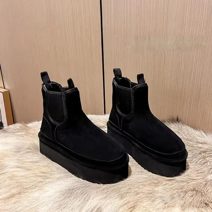 Bottes décontractées chaudes en velours pour femmes, une étape, cuir suédé, bottes de rinçage pour f