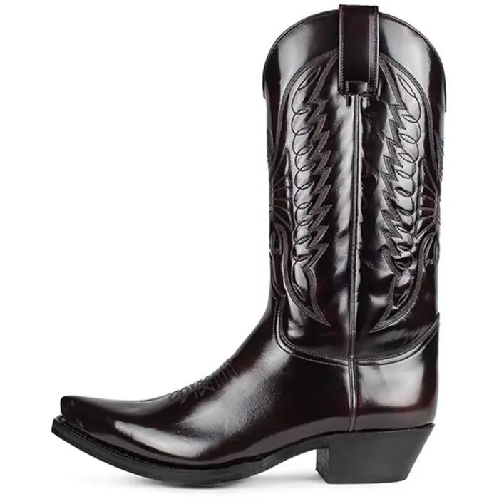 Bottes mi-mollet femme fermeture éclair latérale pointu bottes occidentales rétro mode bottes noires