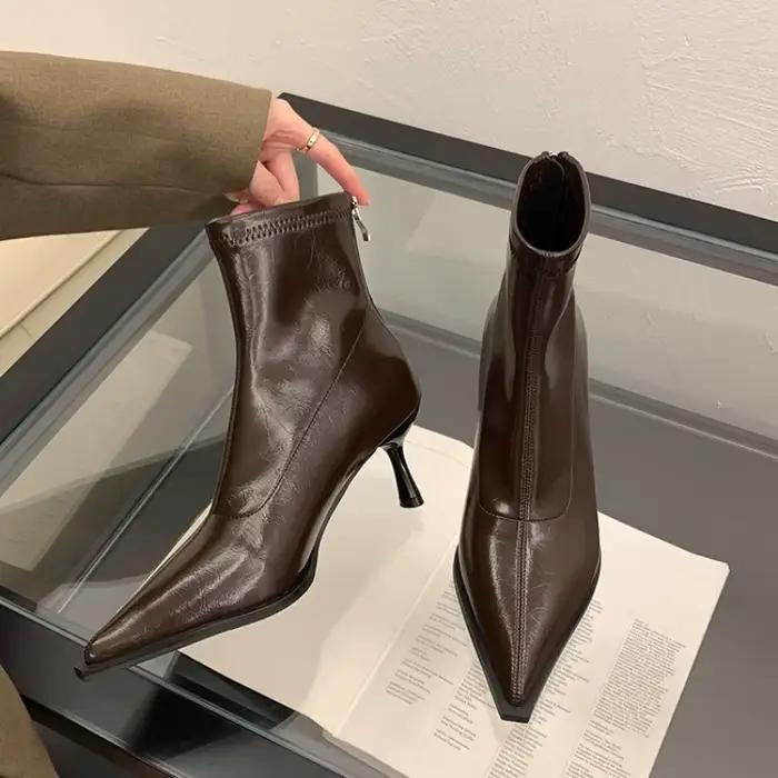 Bottines à talons hauts pour femmes, mode automne-hiver, sexy, à bout pointu, chaussures de soirée, 