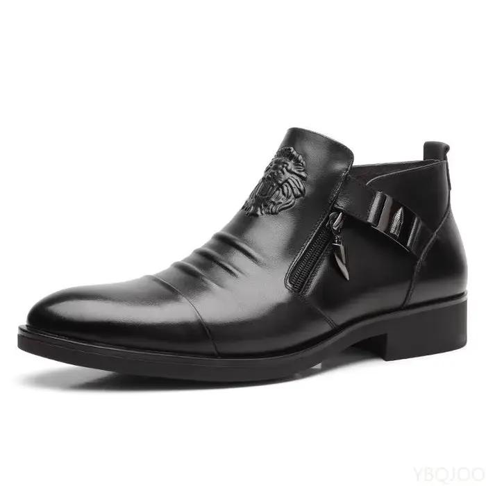 Hiver hommes bottes élégantes cheville chaussures en cuir antidérapantes britannique Zip noir cheval