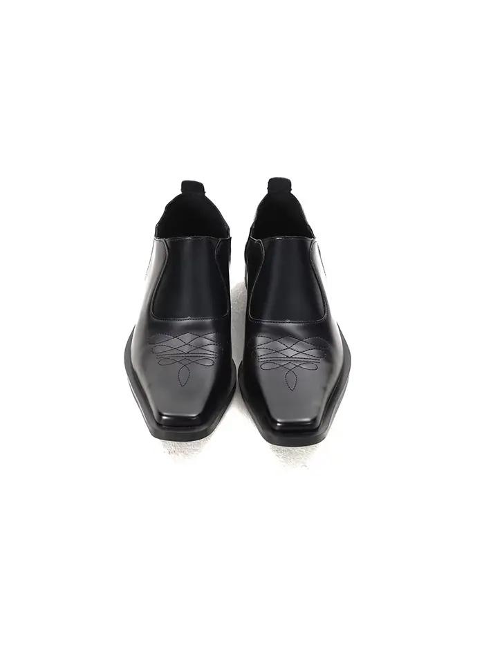 Mocassins à bout carré de style paresseux avec fleurs brodées et herbe pour femmes, chaussures habil