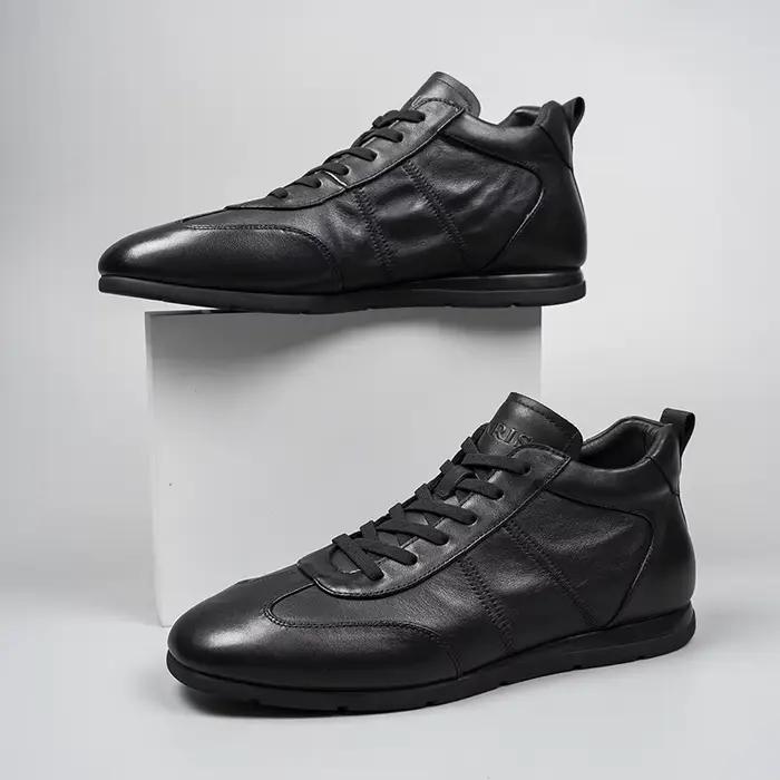 Nouvelles bottes simples pour hommes, style business décontracté, semelle plate à lacets montantes, 