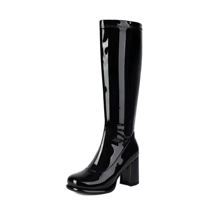 Bottes dorées extensibles scintillantes pour femmes, chaussures d'hiver argentées à bout rond, talon