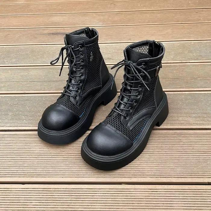 Nouvelles bottes montantes en résille style romain pour le printemps, version coréenne fine et respi