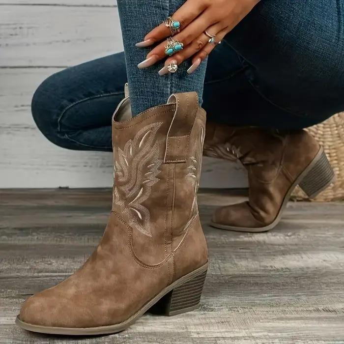Bottes Chelsea Vintage épaisses à talons mi-hauts pour femmes, bottes en cuir synthétique à bout car