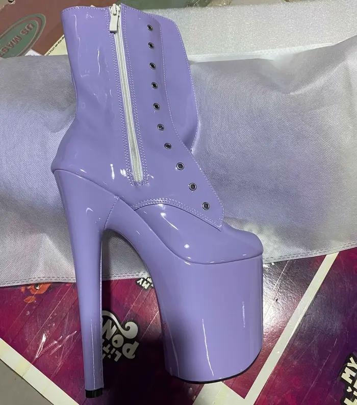 Bottines à plateforme à talons hauts pour femmes, couleur violette de 20CM, cavalier sexy à la mode,