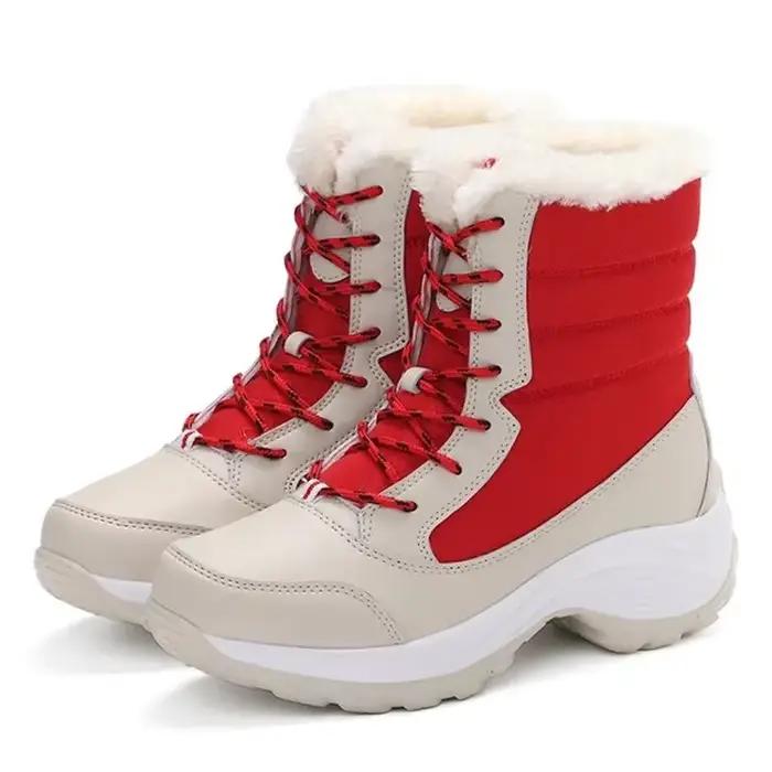 Bottes de neige imperméables pour femmes, chaussures d'hiver, peluche, chaud, rinçage, plate-forme, 