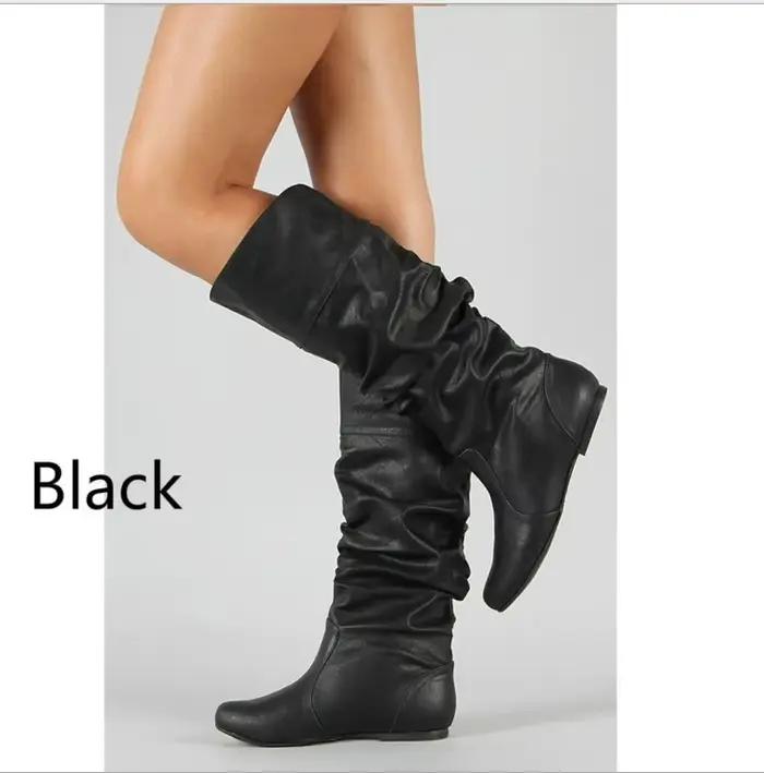 Bottes pour femmes créateur de mode plissé bottes en cuir décontractées 2025New femmes genou haute b