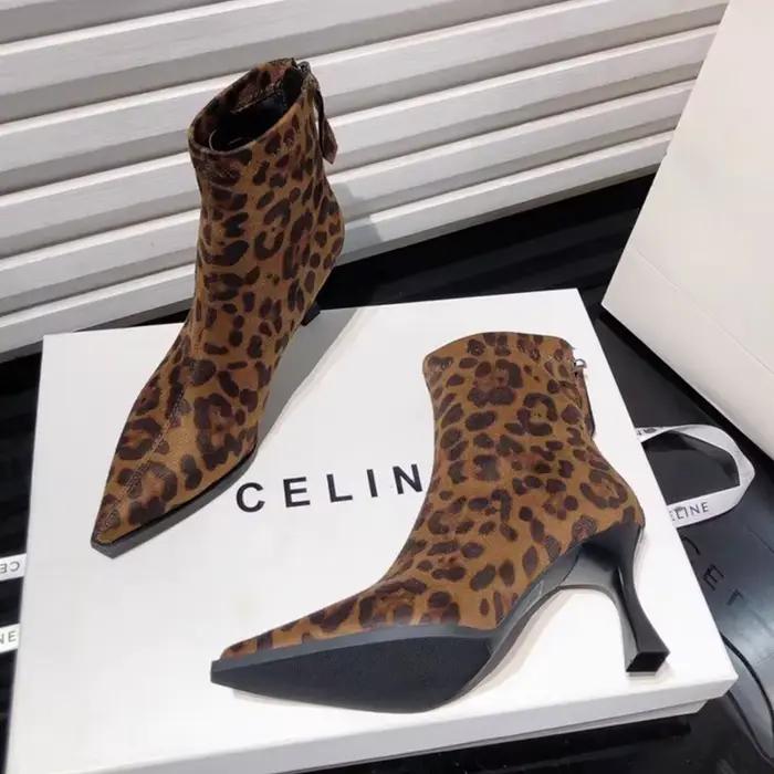Léopard femmes bottes Sexy bout pointu chaussures talons hauts Chelsea bottes 2025 hiver mode pompes