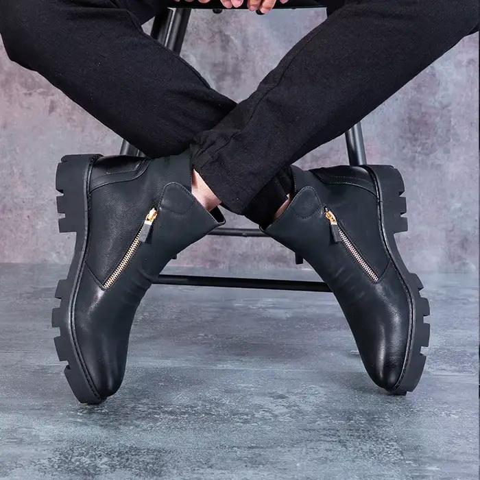 Bottes de cowboy à plateforme en cuir véritable pour homme, beau style de rue, style britannique, co