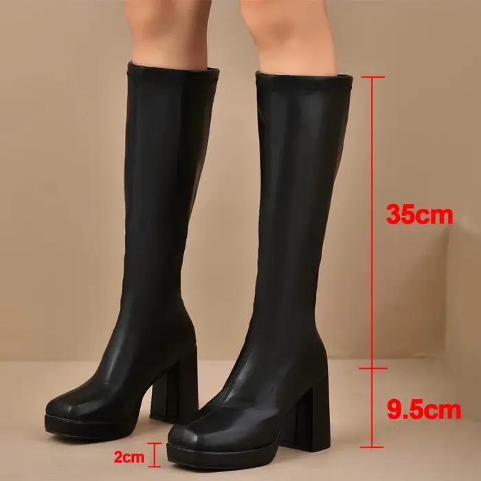 Plate-forme épaisse bottes en cuir Pu noir femme 2025 genou haute grande taille 42 talons hauts bott