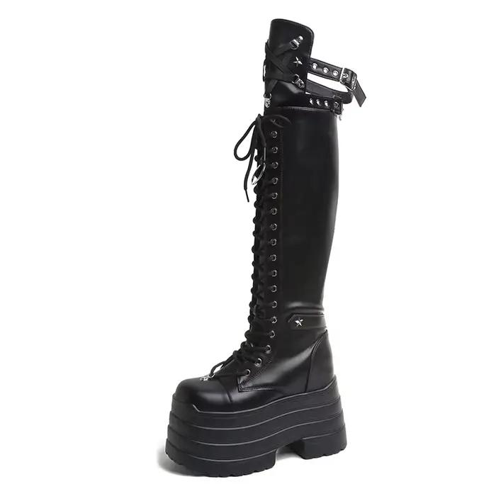 Bottes Punk pour femmes, bottes hautes de cosplay confortables, bottes longues au-dessus du genou, c