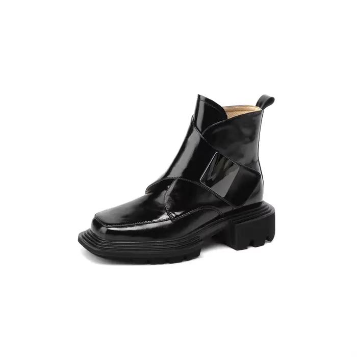 Bottes d'hiver en croûte de cuir pour femmes, bout carré, talon épais, plateforme, talons hauts, bot