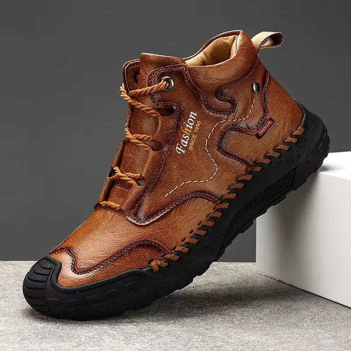 Bottes en cuir véritable pour hommes, chaussures décontractées respirantes faites à la main, baskets