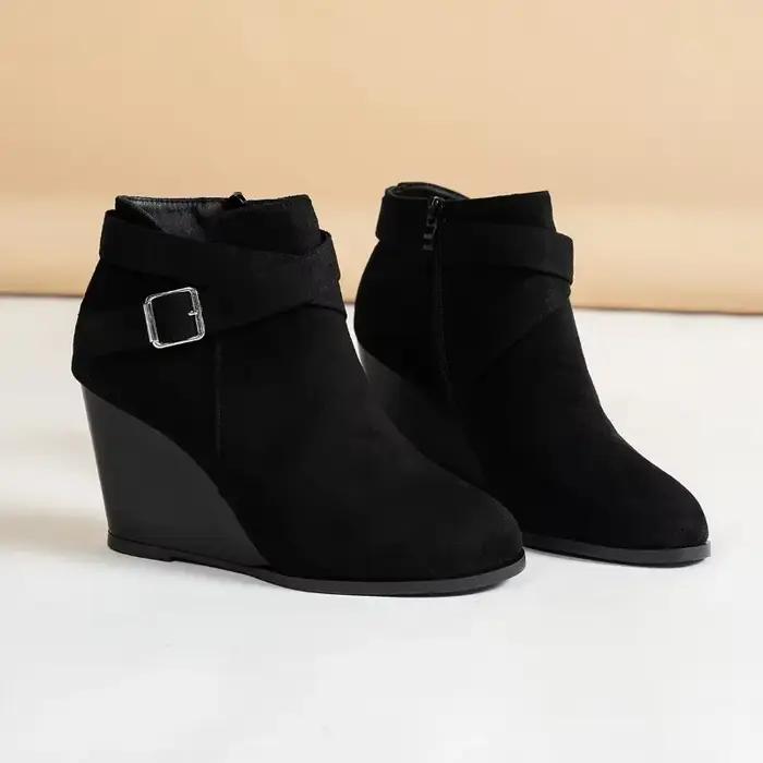 Bottines modernes à talons compensés noirs en daim avec fermeture éclair latérale pour femme, chauss