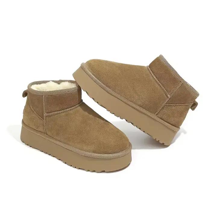 Bottes de neige d'hiver pour femmes, chaussures courtes en coton confortables et chaudes, semelle ép
