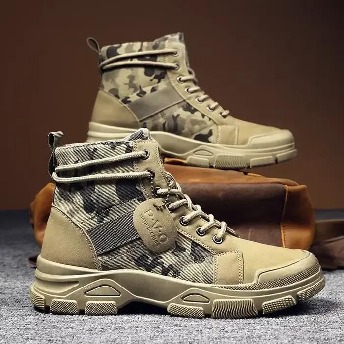 Bottes militaires en cuir PU pour hommes, chaussures de force spéciale, imperméables, saut dans le d