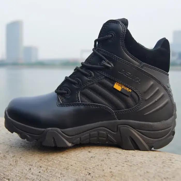 Bottes de Combat tactiques imperméables en cuir de vache véritable pour hommes, chaussures de randon