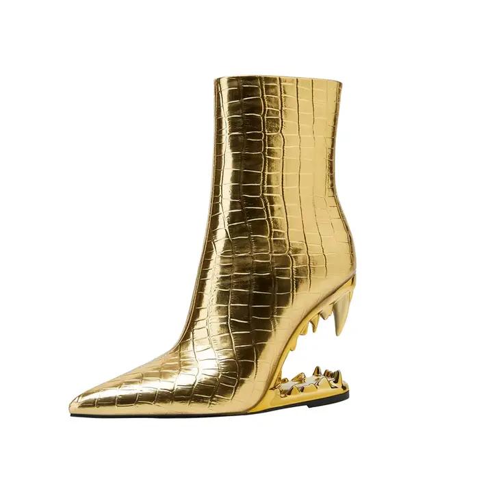 Kaky's nouvelles dents de loup pointues motif léopard talon haut grandes bottes pour femmes bottes c
