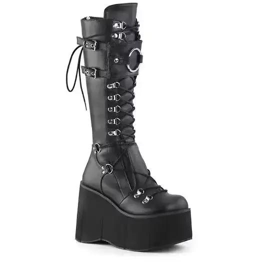 Bottes longues à semelles compensées pour femmes, chaussures gothiques, bottes au dessus du genou, C