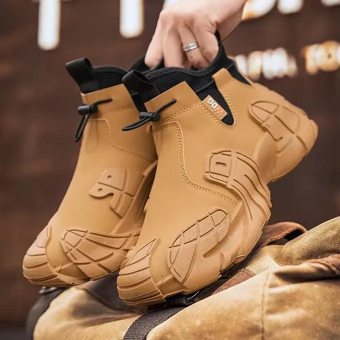 Botte courte d'extérieur pour hommes, chaussures montantes décontractées à semelles épaisses, chauss