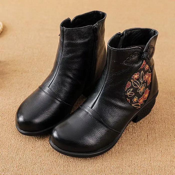 2025 automne hiver nouvelle couche supérieure en peau de vache femmes couleur blocage semelle antidé