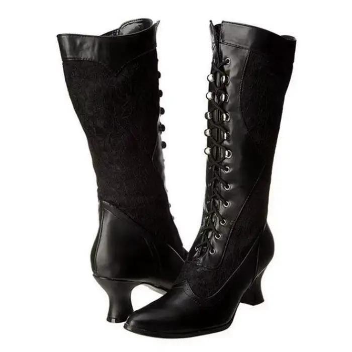 ORCHA LISA 2021 bottes longues pour femmes jambe large dentelle bout pointu bas petit talon sangle c