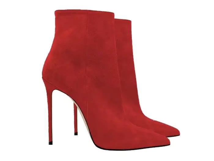 Bottes à talons aiguilles en daim pour femmes, chaussures Sexy à bout pointu, mi-mollet, chaussures 
