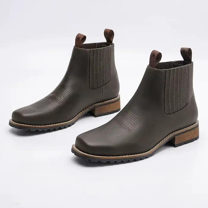 Bottes Chelsea en cuir à bout carré pour hommes, avec panneaux latéraux élastiques, talon bloc en bo