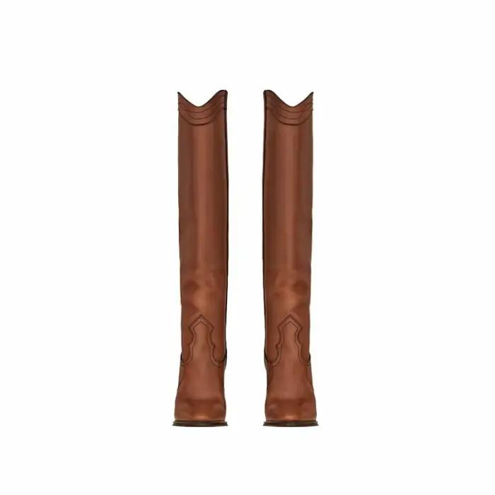 Bottes hautes rondes au genou pour femmes, chaussures à talons ultra hauts, style Parker, mode, gran