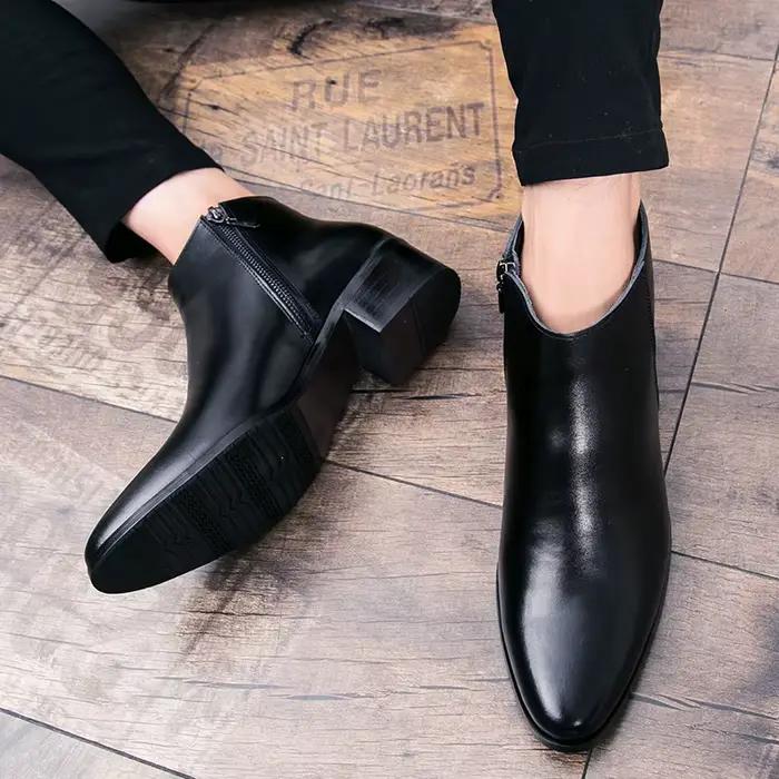 Bottines Chelsea classiques noires pour hommes, bottines en cuir à bout pointu de Style britannique,