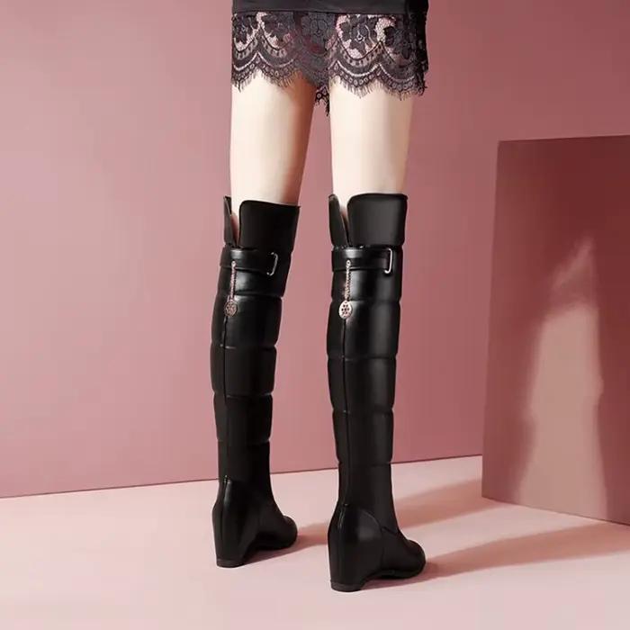 Girseaby dames talon compensé sur les bottes au genou sans lacet talon caché grande taille 44 fête c