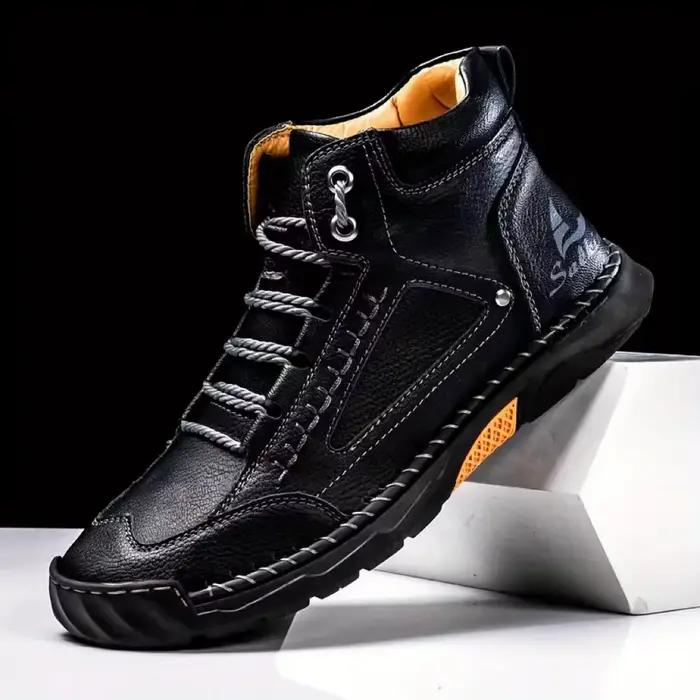 Bottes en cuir pour hommes, bottes décontractées d'extérieur, baskets souples vintage, bottes plates