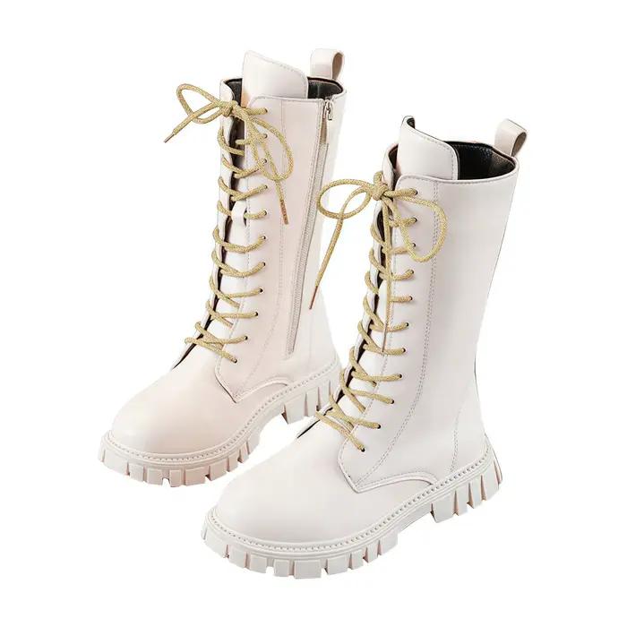 Bottes longues tendance pour filles, couleur unie simple, semelle souple, en cuir de qualité supérie