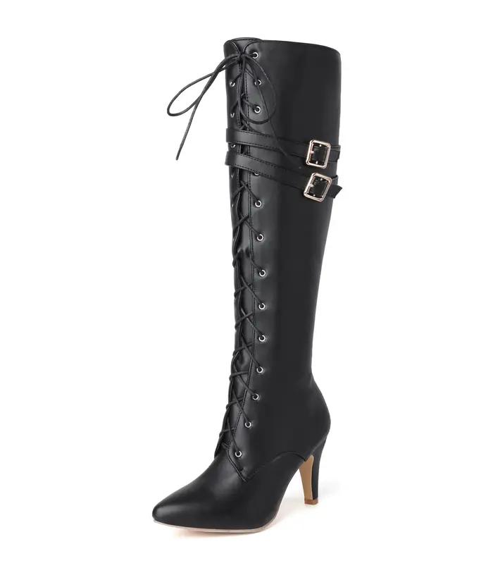 Bottes mi-longues Bottes longues pour femmes 2026 Printemps et automne Nouvelles bottes à lacets Bou