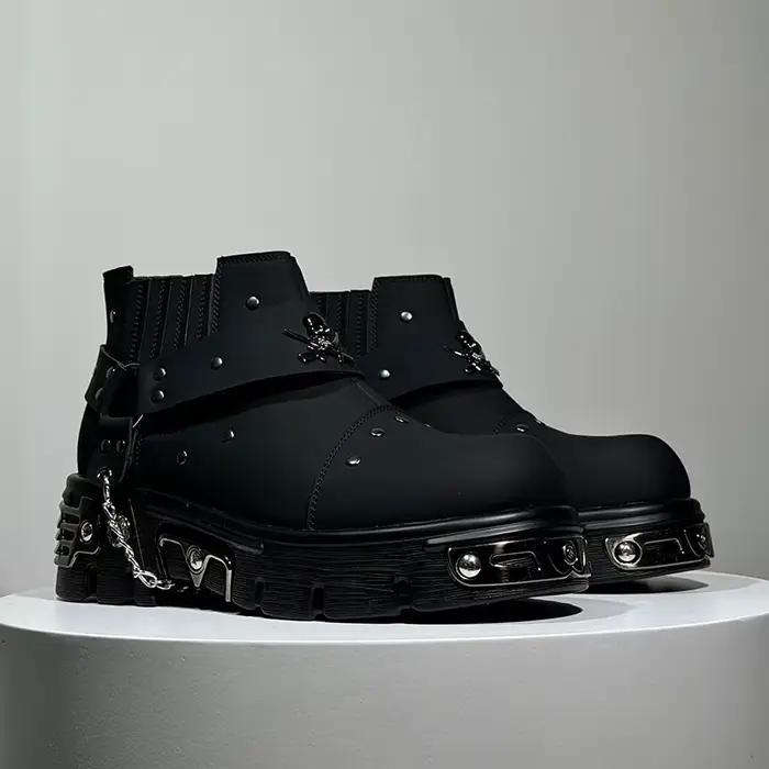 Nouvelles Bottes Noires Homme Style Rock Punk Métal Patchwork – Chaussures Décontractées Tendance à 