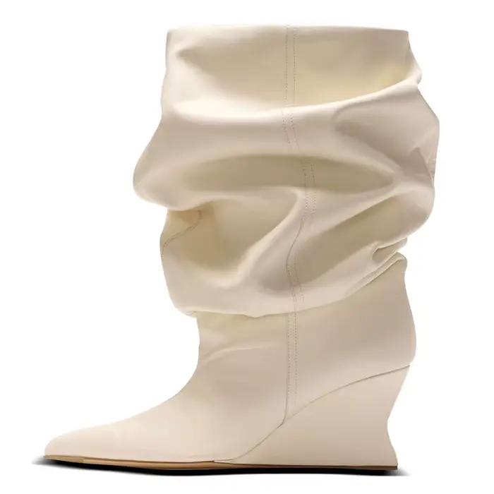 2025 femmes talon compensé 7.5 Cm talons hauts mi-mollet Cool bottes talon incliné défilé de mode gr