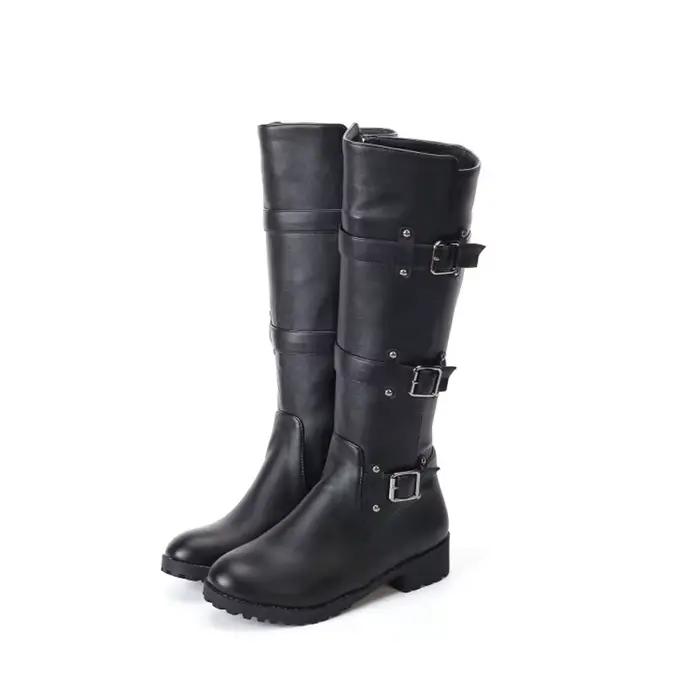 BLXQPYT genou bottes hautes femmes automne hiver chaud en peluche fermeture éclair intérieure noir b