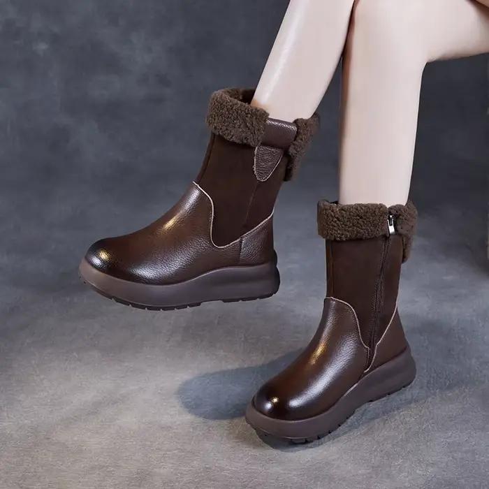 DRKANOL femmes hiver peluche bottes de neige chaudes fermeture éclair latérale semelle épaisse compe