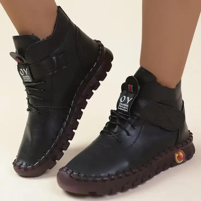 Bottes courtes en cuir et fourrure épaisse pour femme, chaussures orthopédiques imperméables, nouvel