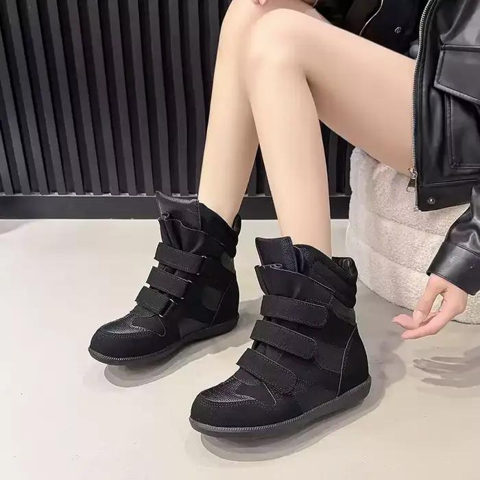 Bottines pour femmes 2026, nouvelles baskets en cuir à plateforme haute, talons compensés de 8 cm, c
