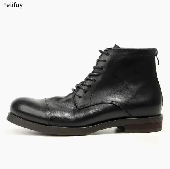 Bottes à lacets à bout rond pour hommes, chaussures d'automne et d'hiver en cuir véritable, antidéra