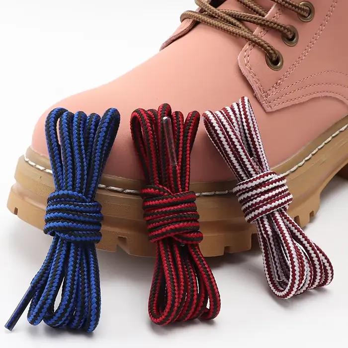 Martin bottes lacets ronds rayé Double couleur lacets de chaussures en plein air randonnée loisirs c