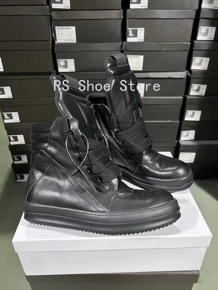 Ro hommes chaussure pleine bottes en cuir noir haut chaussures décontractées lacets Jumbo o-wen Snea