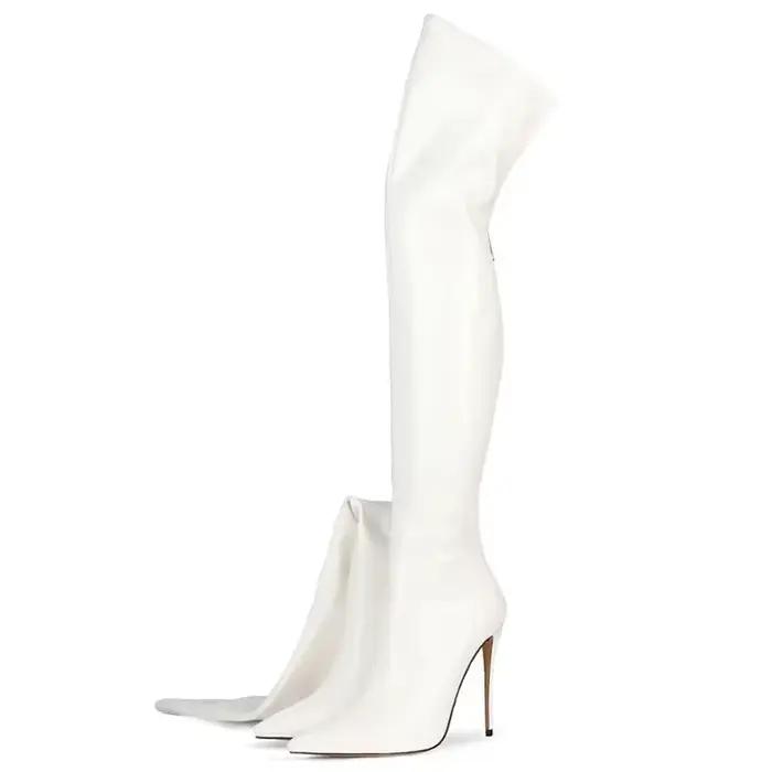 Bottes Chelsea Sexy au dessus du genou pour femmes, chaussures Stiletto de 12CM, bout pointu, fermet
