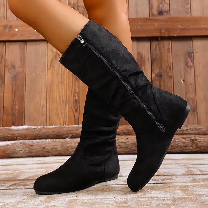 Offre spéciale femmes bottes côté fermeture éclair mi-mollet bottes tendance daim femmes bottes plat