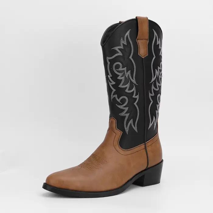 Bottes de cow-boy occidentales du désert pour hommes, haut, rétro, mode brodée