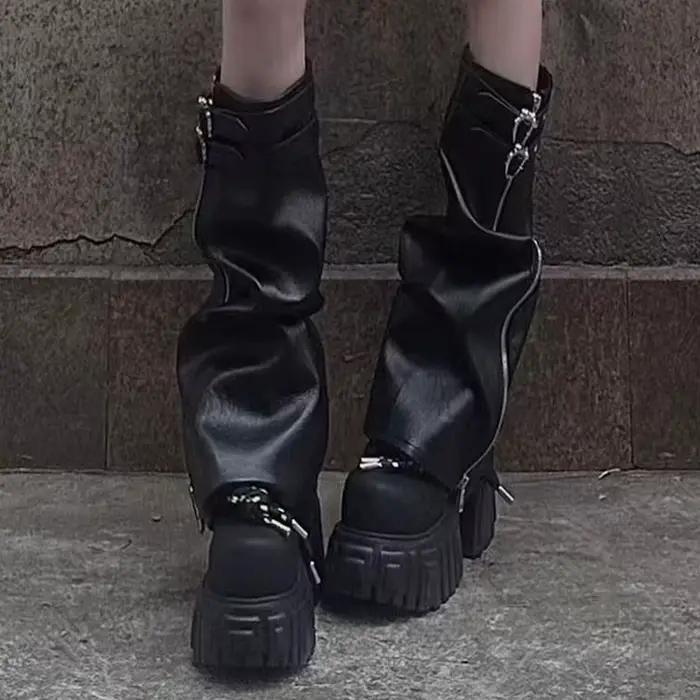 Bottes hautes de styliste pour femmes, chaussures à talons hauts et plateforme, bottes de moto gothi