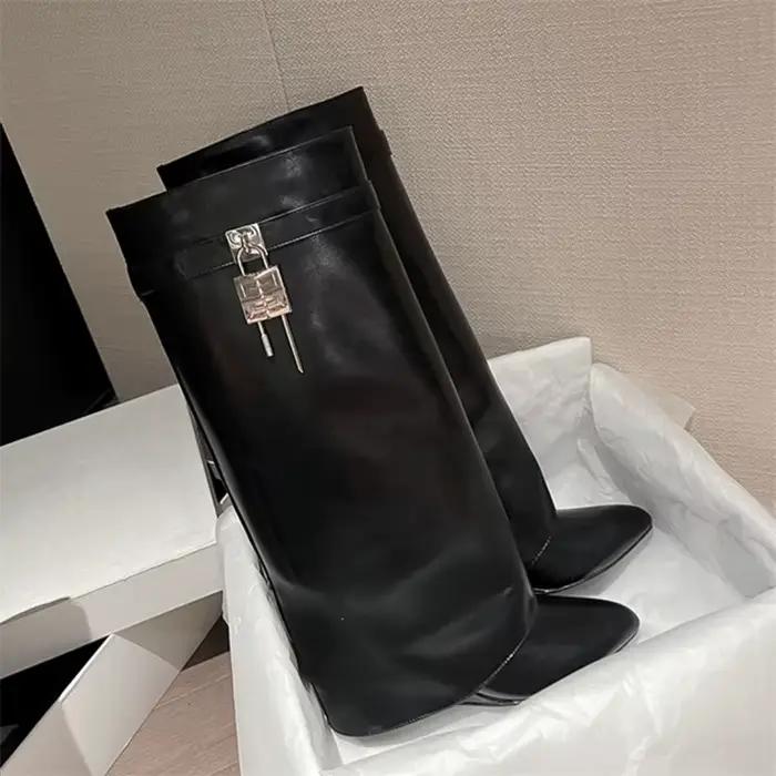 Bottes Black Shark pour femmes, style slim, hauteur au-dessus du genou, avec boucle de fermeture, bo